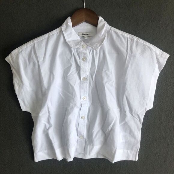 Madewell Top Sz Small White Crop Dolman Shirt Button Up Cotton Lyocell Linen NWT - Picture 15 of 16